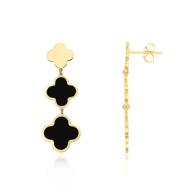 The Lovery Onyx Graduating Clover Dangle Earrings 14K Gold
