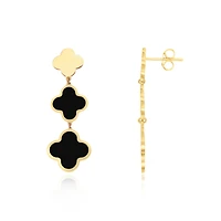 The Lovery Onyx Graduating Clover Dangle Earrings 14K Gold