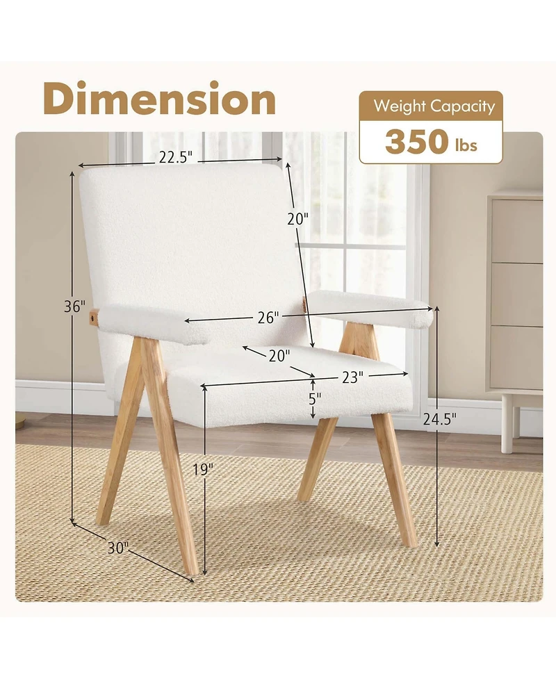 1 Pcs Mid-Century Modern Accent Chair with Solid Rubber Wood Frame and Padded Armrests