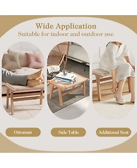 Teak Wood Ottoman Footstool with Braided Rope for Living Room