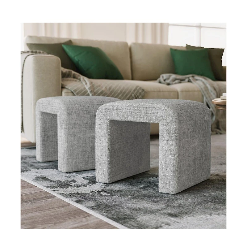 Luxury Curved Upholstered Waterfall Jacquard Petite Ottoman Bench