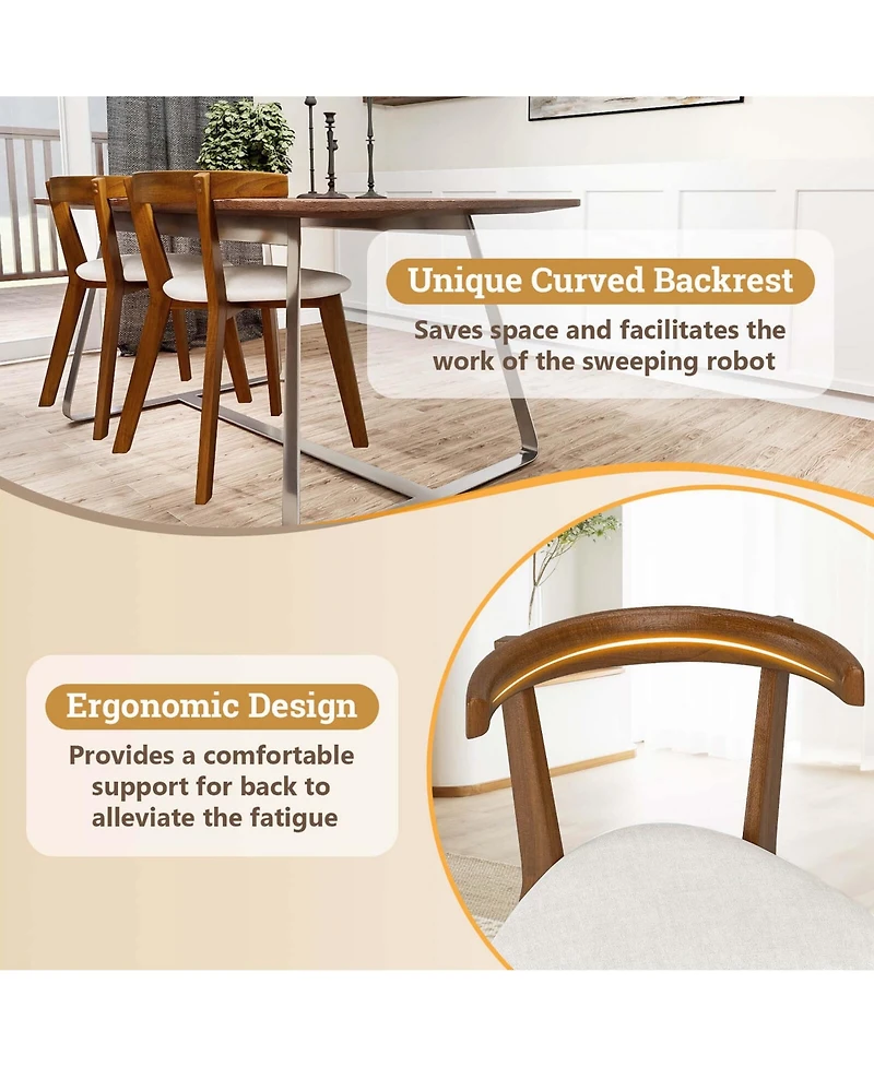 Space-Saving Wood Upholstered Dining Chair Set of 2 with Padded Seat & Curved Back
