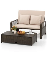 Patio Adjustable Wicker Daybed with 4-Level Backrest and Soft Cushions