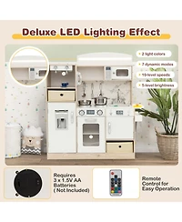 Kids Kitchen Playset with Adjustable Led Lights & Removable Fabric Bins Fun Pretend Cooking Toy