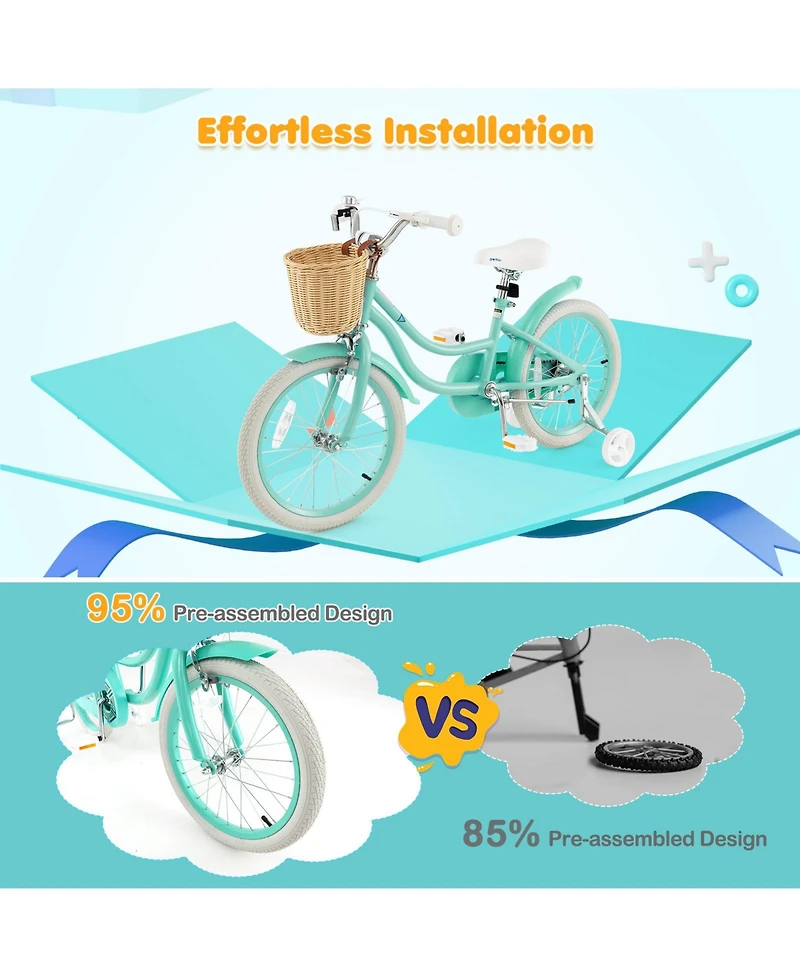 Kids Bike with Training Wheels and Adjustable Handlebar Seat Safe Comfortable Bicycle for Toddlers Young Riders