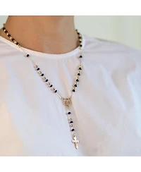Bling Jewelry Religious Black & Gold Bead Rosary Necklace with Virgin Mary & Crucifix Cross