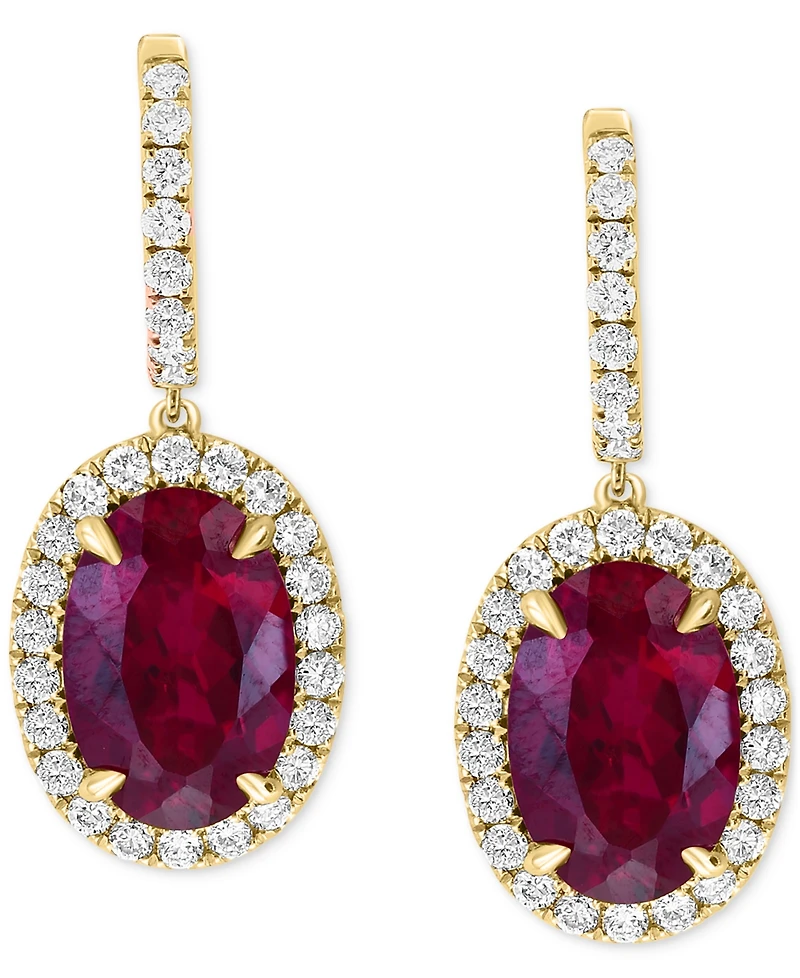 Effy Lab Grown Ruby (8-3/8 ct. t.w.) & Lab Grown Diamond (1-1/5 ct. t.w.) Halo Drop Earrings in 14k Gold