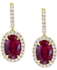 Effy Lab Grown Ruby (8-3/8 ct. t.w.) & Lab Grown Diamond (1-1/5 ct. t.w.) Halo Drop Earrings in 14k Gold