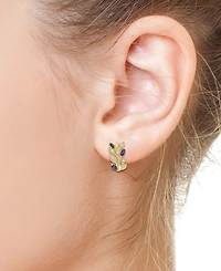 Effy Sapphire (7/8 ct. t.w.) & Diamond (1/3 ct. t.w.) Small Hoop Earrings in 14k Gold, 0.75"