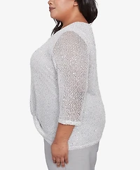Alfred Dunner Plus Estate of Mind Sequin Beaded Split Neck Top