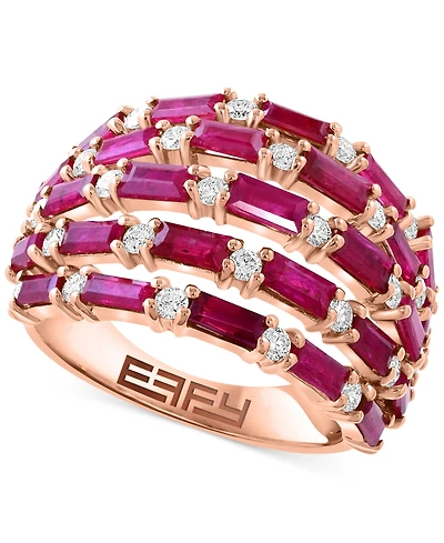 Effy Collection Diamond (5/8 ct. t.w.) & Blue Sapphire (3 ct. t.w.) Ring in 14k White Gold (Available in Pink Sapphire, Emerald, and Ruby)