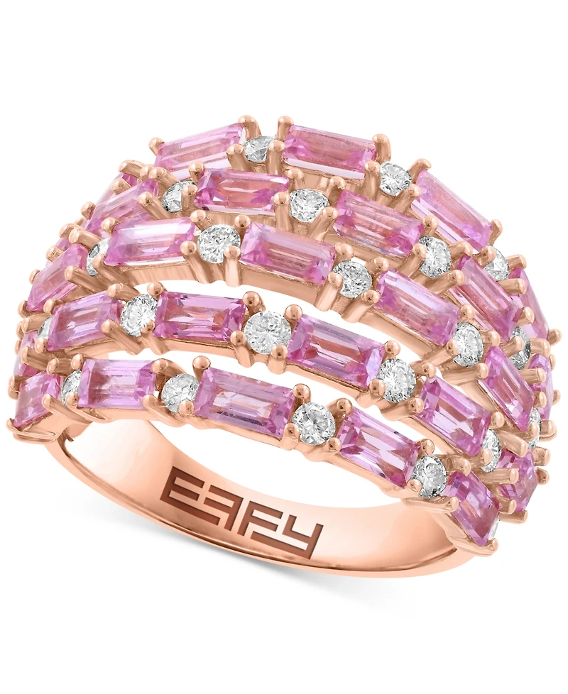 Effy Collection Diamond (5/8 ct. t.w.) & Blue Sapphire (3 Ring 14k White Gold (Available Pink Sapphire, Emerald, and Ruby)