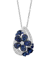 Effy Sapphire (1-7/8 ct. t.w.) & Diamond (1/3 ct. t.w.) Flower Pendant Necklace in 14k White Gold , 17" + 1" extender