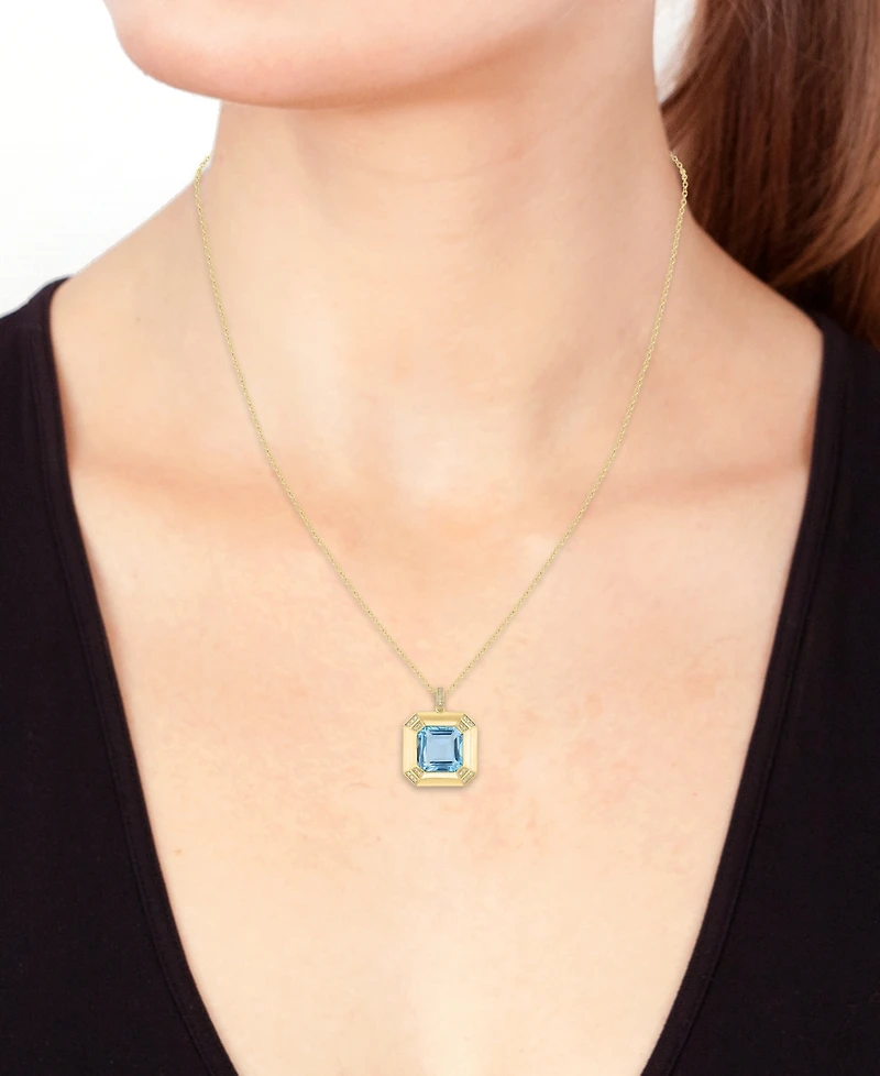 Effy Sky Blue Topaz (12-1/2 ct. t.w.) & Diamond (1/20 ct. t.w.) 18" Pendant Necklace in 14k Gold over Silver