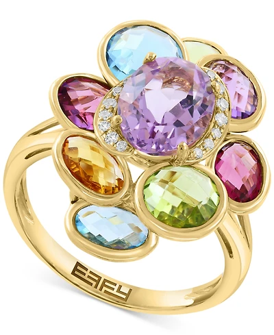 Effy Multi-Gemstone (6-5/8 ct. tw.) & Diamond (1/20 ct. t.w.) Cluster Ring in 14k Gold