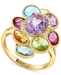 Effy Multi-Gemstone (6-5/8 ct. tw.) & Diamond (1/20 ct. t.w.) Cluster Ring in 14k Gold
