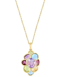 Effy Multi-Gemstone (6-5/8 ct. tw.) & Diamond (1/20 ct. t.w.) Cluster Pendant Necklace in 14k Gold, 17" + 1" extender