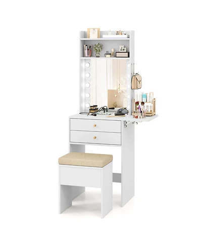 Compact Vanity Desk with 3-Color Lighted Mirror and Built-In Power Outlets