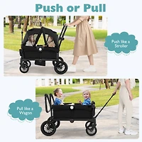 Slickblue Kids 2-Seater Collapsible Wagon Stroller with Push Pull Handle and Adjustable Bar