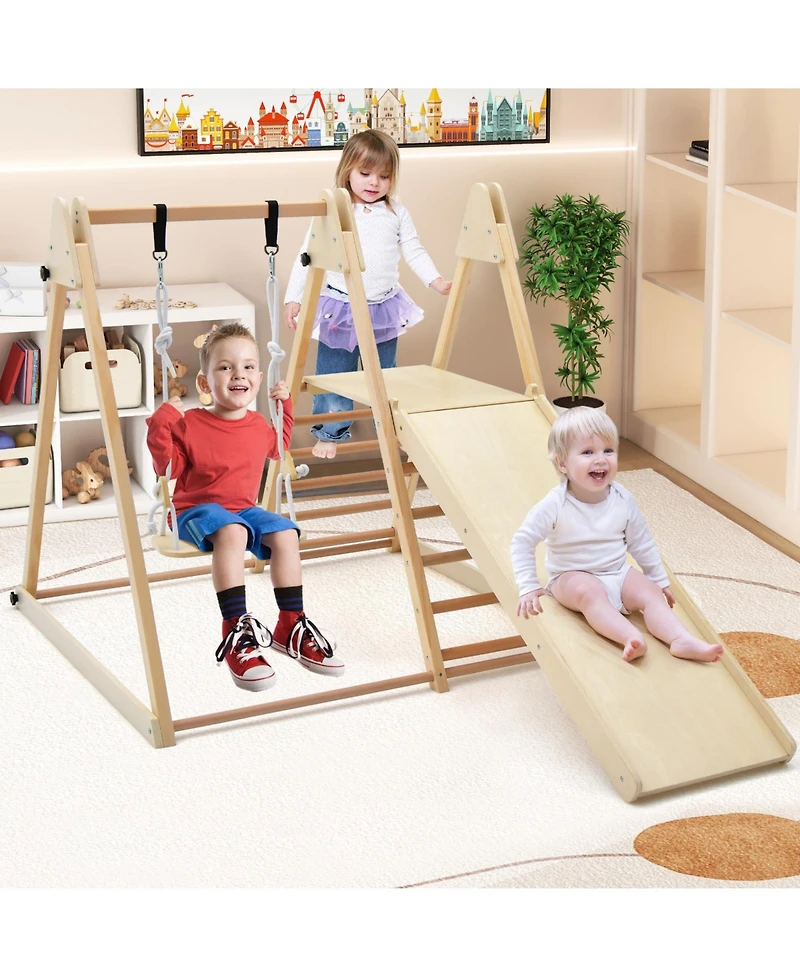 5-in-1 Indoor Jungle Gym Foldable Climber Playset with Fun Slide and Adjustable Swing