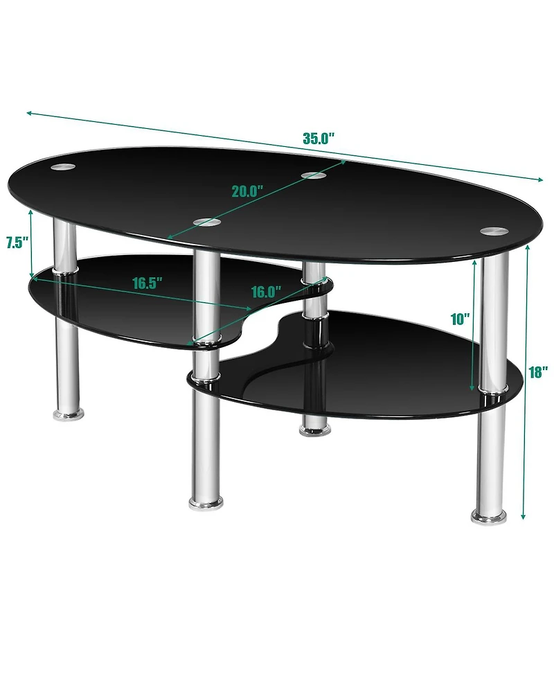 Tempered Glass Oval Side Coffee Table