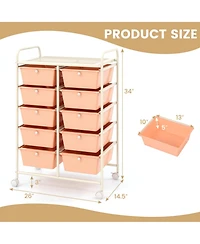 10-Drawer Rolling Storage Cart Spacious and Portable Storage Organizer for Home or Office