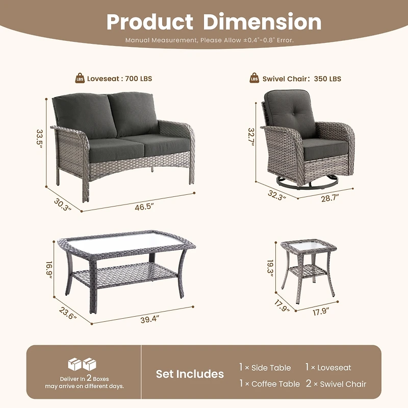 Xizzi 5-Piece Outdoor Wicker Patio Furniture Set, Double Resistance Rattan Rocking Chair and Coffee Table Conversation Set for Balcony Backyard De