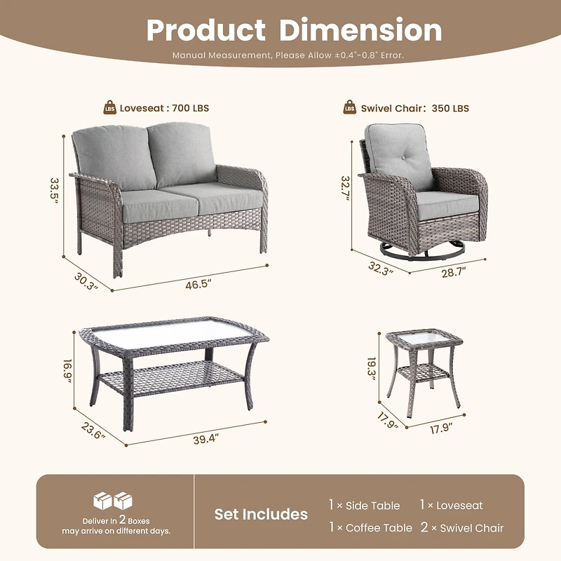 Xizzi 5-Piece Outdoor Wicker Patio Furniture Set, Double Resistance Rattan Rocking Chair and Coffee Table Conversation Set for Balcony Backyard De