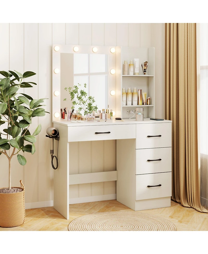 Vanity Desk with 3-Color Lights and Power Outlets