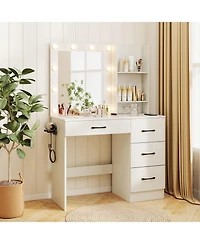 Vanity Desk with 3-Color Lights and Power Outlets