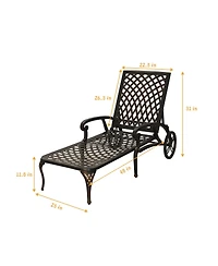 Outdoor Chaise Lounge with Cushions Patio Chairs Wheels & Adjustable Backrest Aluminium Pool Sun Lounges for Outside, Beige