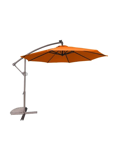 10 Ft Cantilever Patio Umbrella with Lights Offset Crank Large Outdoor Pool