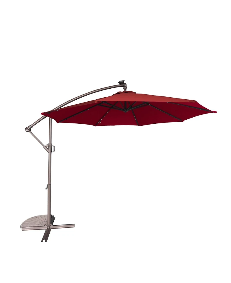10 Ft Cantilever Patio Umbrella with Lights Offset Crank Large Outdoor Pool