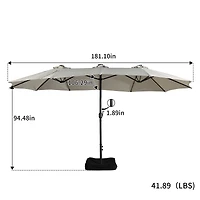 15 Ft Double-Head Patio Umbrella with Base Included Large Outdoor Solar Detachable Lights Rectangular Crank Market