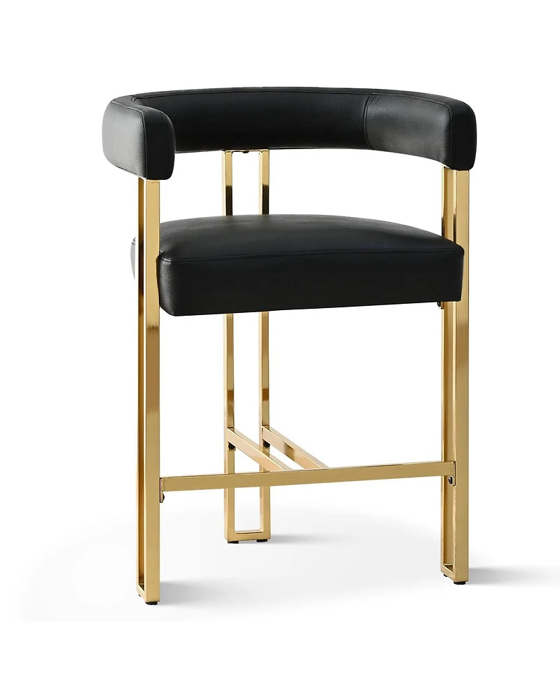 Modern Black Faux Leather Bar Stools Set of 2–Gold Metal Frame, Counter Height Chairs with Backrest-Maison Boucle