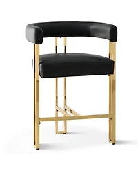Modern Black Faux Leather Bar Stools Set of 2–Gold Metal Frame, Counter Height Chairs with Backrest-Maison Boucle