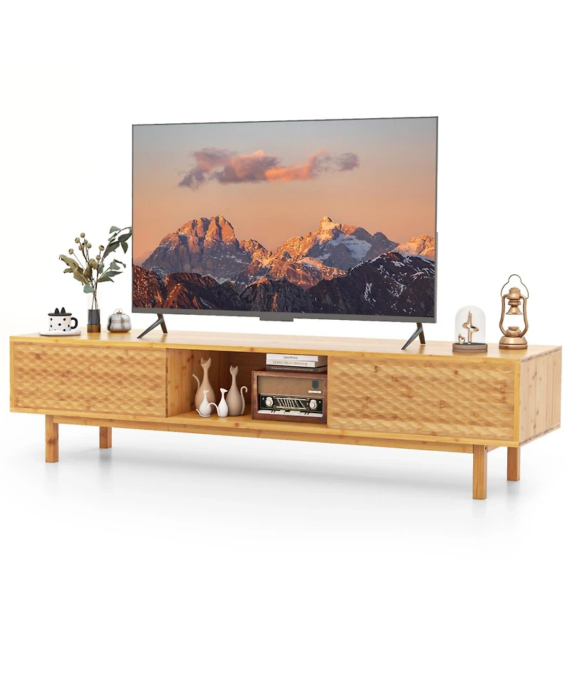 Mid-Century Modern Tv Stand with Sliding Doors Stylish Entertainment Console for Living Room