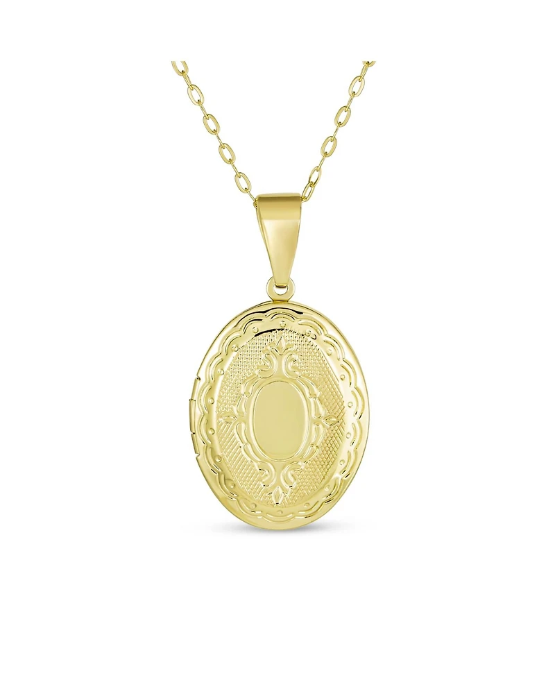 Bling Jewelry Antique Style Oval Locket Necklace Etched Leaf Scroll Gold Plated