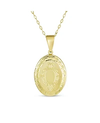 Bling Jewelry Antique Style Oval Locket Necklace Etched Leaf Scroll Gold Plated
