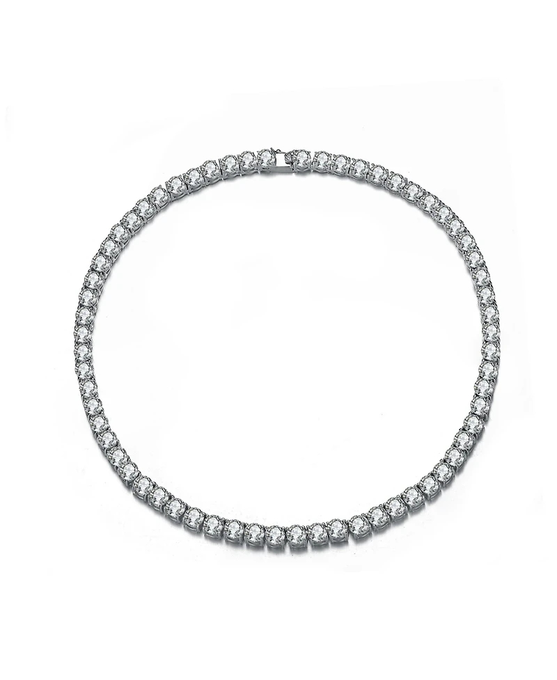 Sterling Silver with 6mm Clear Cubic Zirconia Tennis Necklace