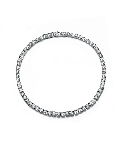 Sterling Silver with 6mm Clear Cubic Zirconia Tennis Necklace