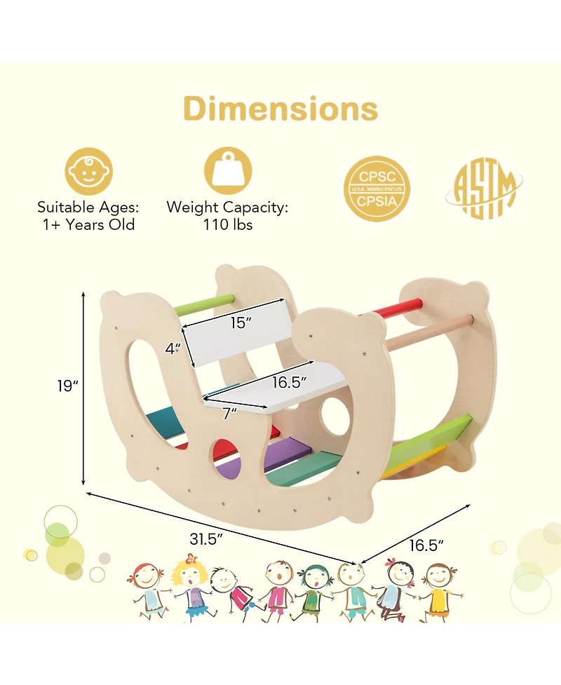 2-in-1 Rocking Horse Arch for Kids Montessori Climbing Toys with Climber
