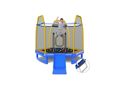 Trampoline with Ladder and Slide for Indoor and Outdoor