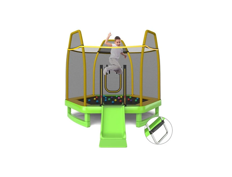 Trampoline with Ladder and Slide for Indoor and Outdoor