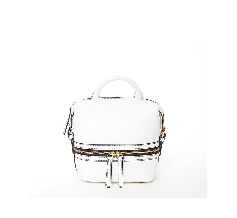 Susu White Leather Backpack Purse Convertible Medium Crossbody Bag for Women with Front and Back Pockets