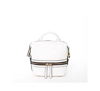 Susu White Leather Backpack Purse Convertible Medium Crossbody Bag for Women with Front and Back Pockets