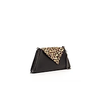 Susu Black Leather Clutch Bag Leopard Unique Evening Purse Women's Handbag