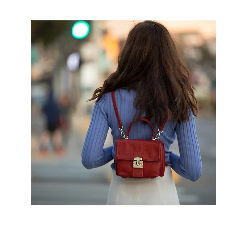 Susu Red Leather Backpack Purse for Women Convertible Crossbody Bag Pebble Texture Handbag