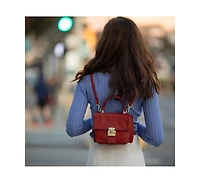 Susu Red Leather Backpack Purse for Women Convertible Crossbody Bag Pebble Texture Handbag