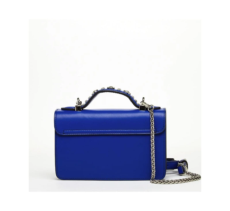 Susu Studded Cobalt Blue Leather Crossbody Bag Small Designer Women s Purse with Chain Strap and Top Handle